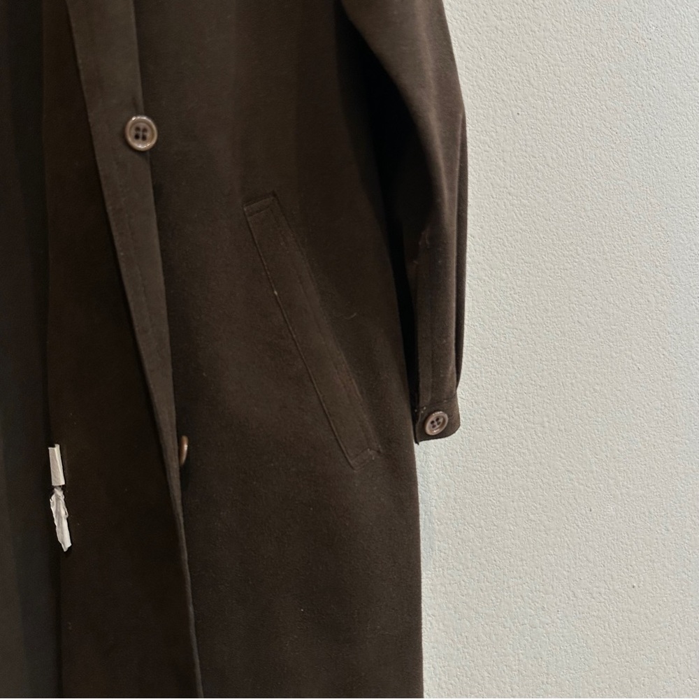 Vintage Halston Chocolate Brown Wool Duster Coat 1970s Union Made USA Minimalist - Picture 12 of 13